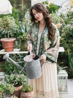 Fleur De Soleil Pixie Crop Kimono w/ Florals & Butterfly